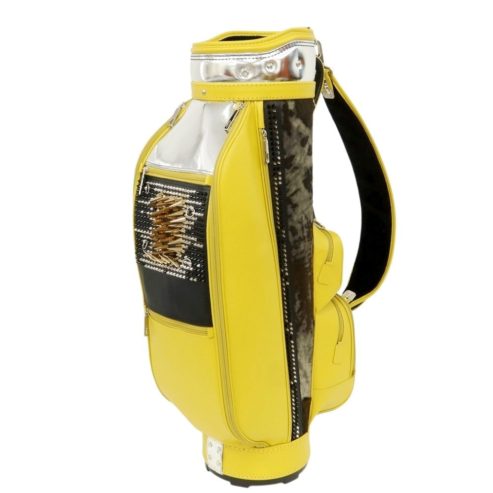 【中古】【未使用】ボンジャポネ BONJAPONE × KOYAMA GOLF BAG FACTORY PUNK レザー スタッズ ゴルフバッグ シルバーxイエロー系【 状態ランクS 】【 ユニセックス 】