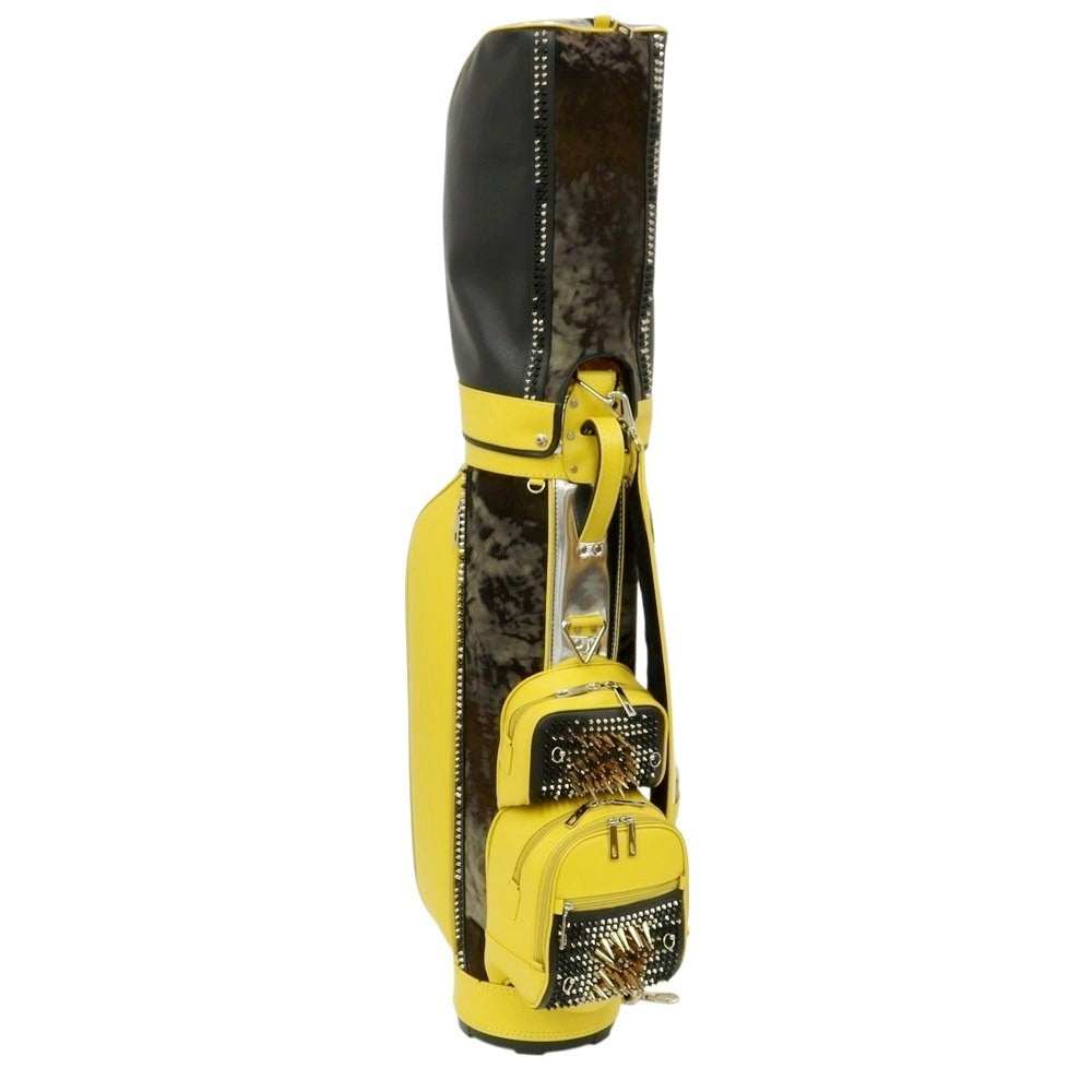 【中古】【未使用】ボンジャポネ BONJAPONE × KOYAMA GOLF BAG FACTORY PUNK レザー スタッズ ゴルフバッグ シルバーxイエロー系【 状態ランクS 】【 ユニセックス 】