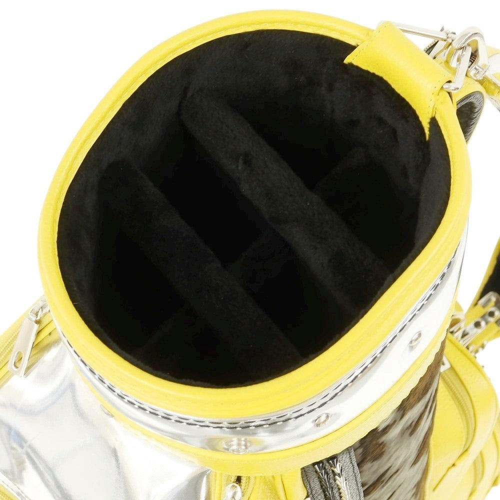 【中古】【未使用】ボンジャポネ BONJAPONE × KOYAMA GOLF BAG FACTORY PUNK レザー スタッズ ゴルフバッグ シルバーxイエロー系【 状態ランクS 】【 ユニセックス 】