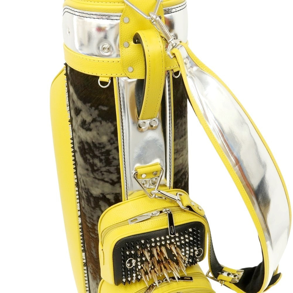 【中古】【未使用】ボンジャポネ BONJAPONE × KOYAMA GOLF BAG FACTORY PUNK レザー スタッズ ゴルフバッグ シルバーxイエロー系【 状態ランクS 】【 ユニセックス 】