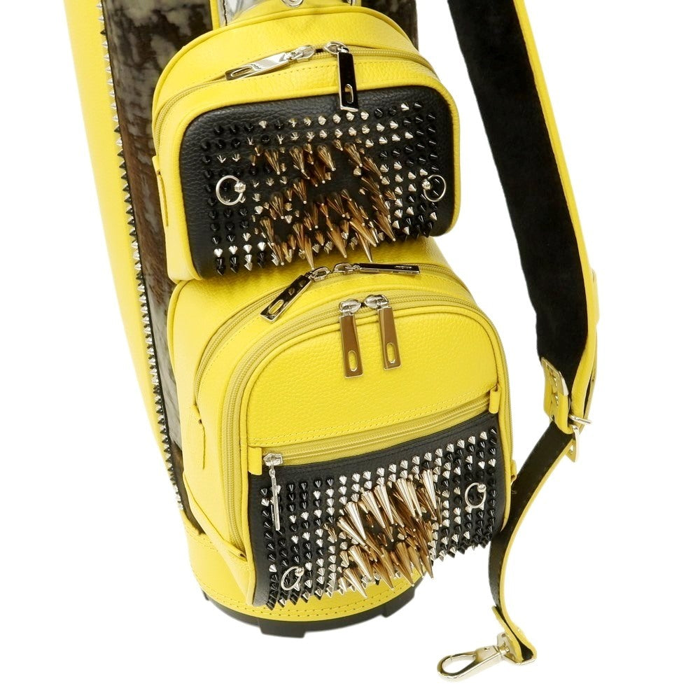 【中古】【未使用】ボンジャポネ BONJAPONE × KOYAMA GOLF BAG FACTORY PUNK レザー スタッズ ゴルフバッグ シルバーxイエロー系【 状態ランクS 】【 ユニセックス 】
