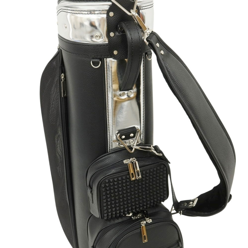 【中古】【未使用】ボンジャポネ BONJAPONE × KOYAMA GOLF BAG FACTORY Kruger レザー スタッズ ゴルフバッグ ブラックxシルバー【 9型 】【 状態ランクS 】【 ユニセックス 】
