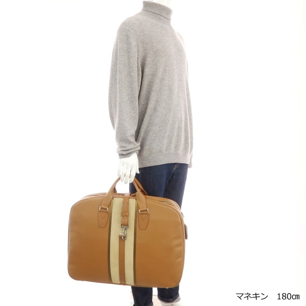 【中古】【未使用】ボンジャポネ BONJAPONE シュリンクレザー ガーメントバッグ ボストンバッグ キャメルxダークベージュ【 状態ランクS 】【 メンズ 】