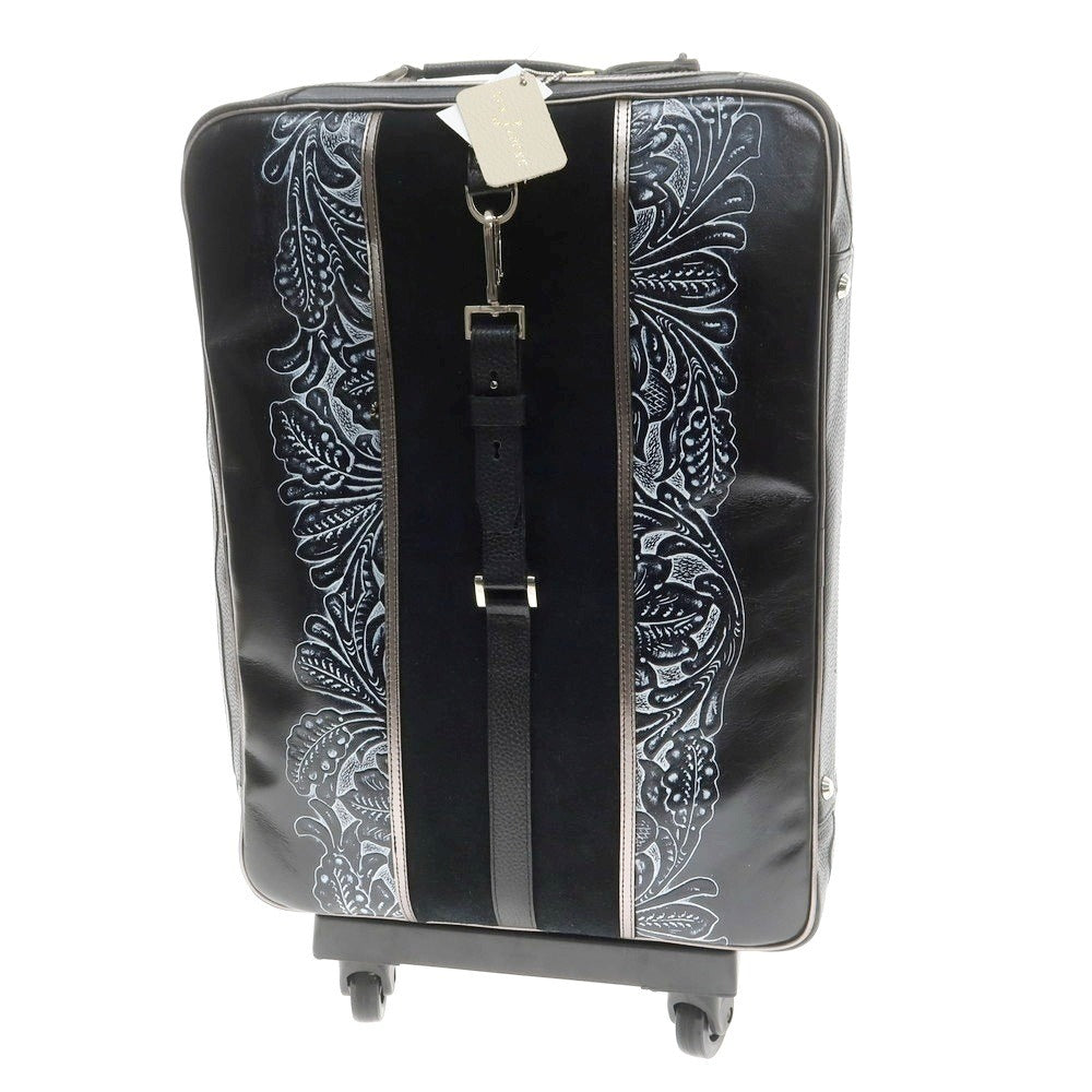 【中古】【未使用】ボンジャポネ BONJAPONE ENBOSSED SAFARI Mousieur.C カービングレザー キャリーバッグ ブラック【 状態ランクS 】【 メンズ 】