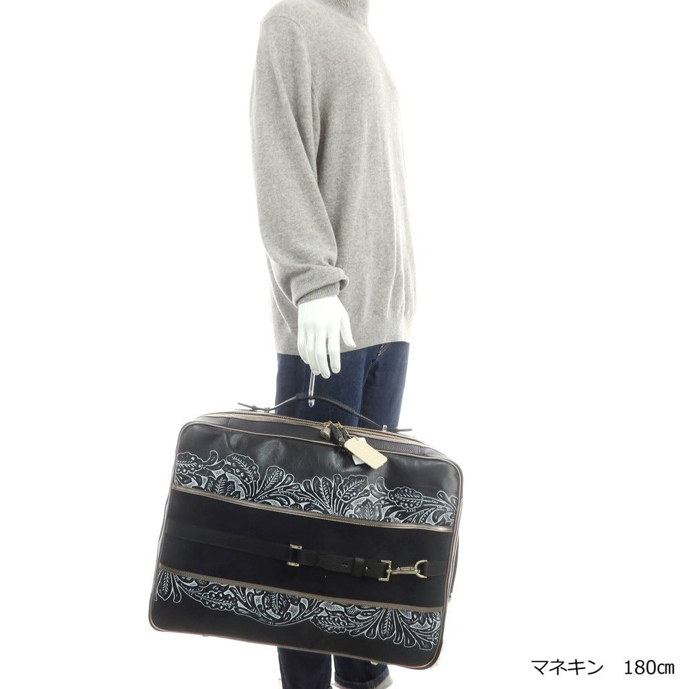 【中古】【未使用】ボンジャポネ BONJAPONE ENBOSSED SAFARI Mousieur.C カービングレザー キャリーバッグ ブラック【 状態ランクS 】【 メンズ 】