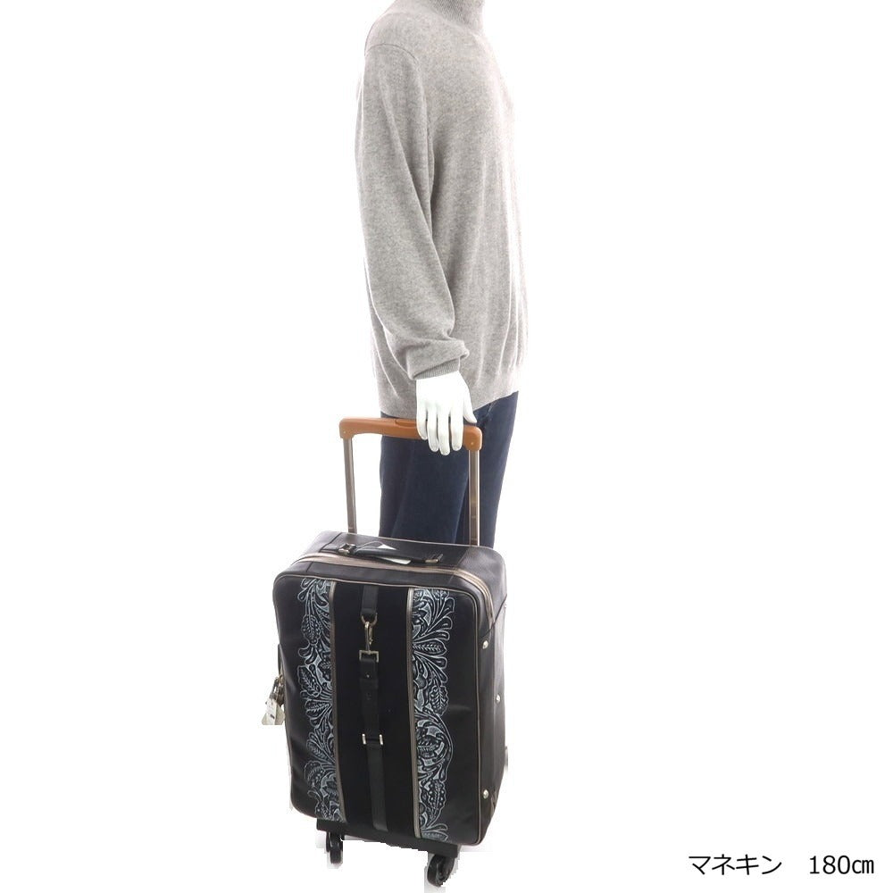 【中古】【未使用】ボンジャポネ BONJAPONE ENBOSSED SAFARI Mousieur.C カービングレザー キャリーバッグ ブラック【 状態ランクS 】【 メンズ 】