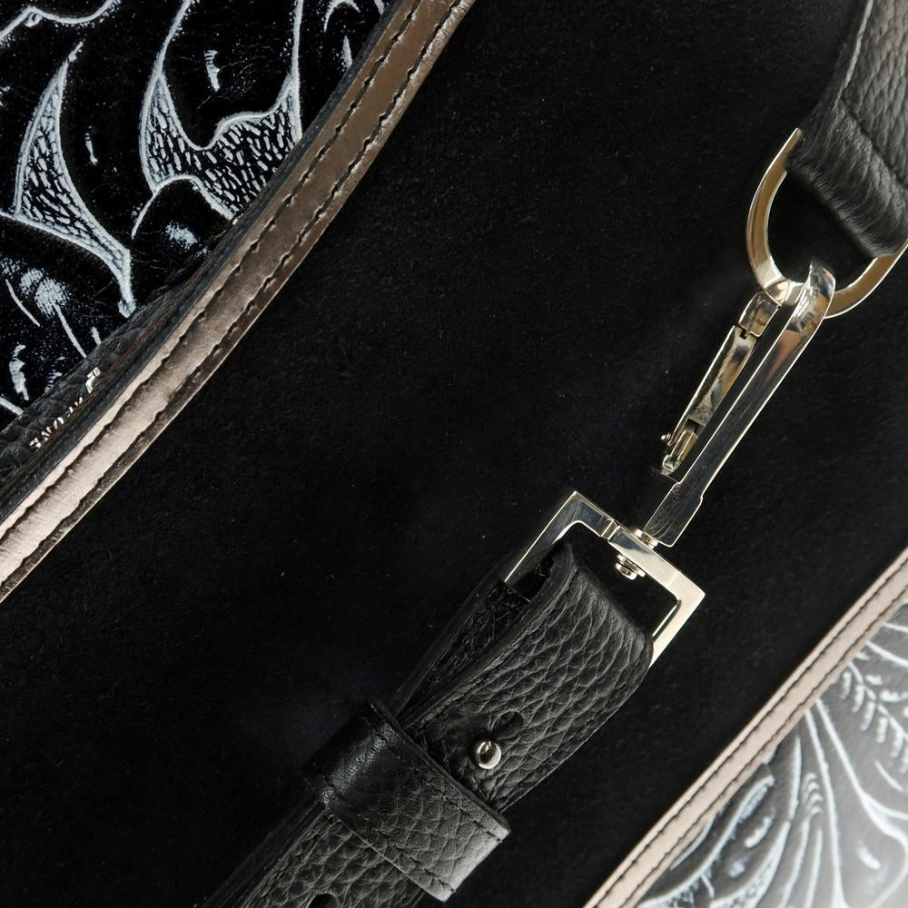 【中古】【未使用】ボンジャポネ BONJAPONE ENBOSSED SAFARI Mousieur.C カービングレザー キャリーバッグ ブラック【 状態ランクS 】【 メンズ 】