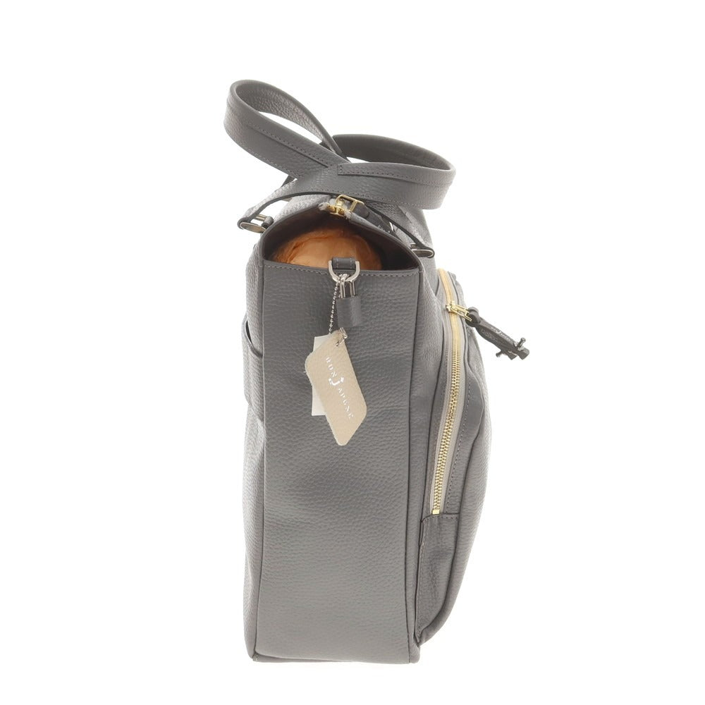 【中古】【未使用】ボンジャポネ BONJAPONE シュリンクレザー ボストンバッグ グレー【 状態ランクS 】【 ユニセックス 】