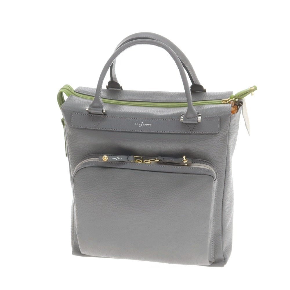 【中古】【未使用】ボンジャポネ BONJAPONE シュリンクレザー ハンドバッグ グレーxグリーン【 状態ランクS 】【 ユニセックス 】