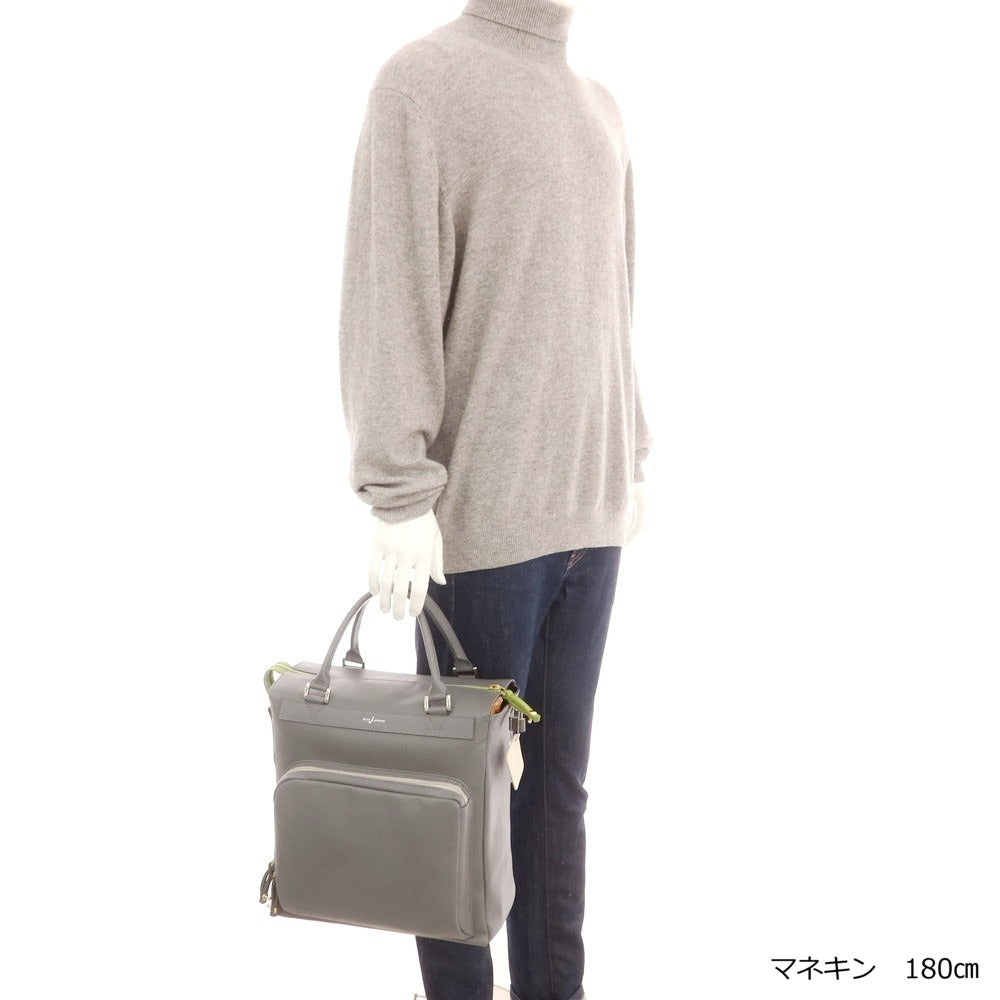 【中古】【未使用】ボンジャポネ BONJAPONE シュリンクレザー ハンドバッグ グレーxグリーン【 状態ランクS 】【 ユニセックス 】