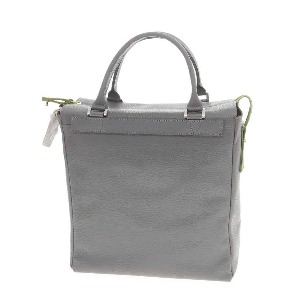 【中古】【未使用】ボンジャポネ BONJAPONE シュリンクレザー ハンドバッグ グレーxグリーン【 状態ランクS 】【 ユニセックス 】