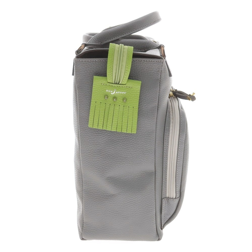 【中古】【未使用】ボンジャポネ BONJAPONE シュリンクレザー ハンドバッグ グレーxグリーン【 状態ランクS 】【 ユニセックス 】