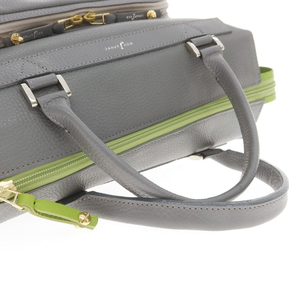 【中古】【未使用】ボンジャポネ BONJAPONE シュリンクレザー ハンドバッグ グレーxグリーン【 状態ランクS 】【 ユニセックス 】