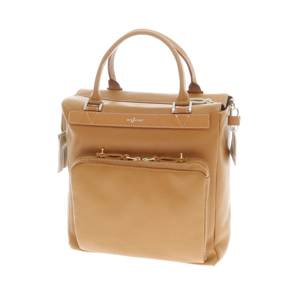 【中古】【未使用】ボンジャポネ BONJAPONE シュリンクレザー ハンドバッグ キャメルブラウン【 状態ランクS 】【 ユニセックス 】