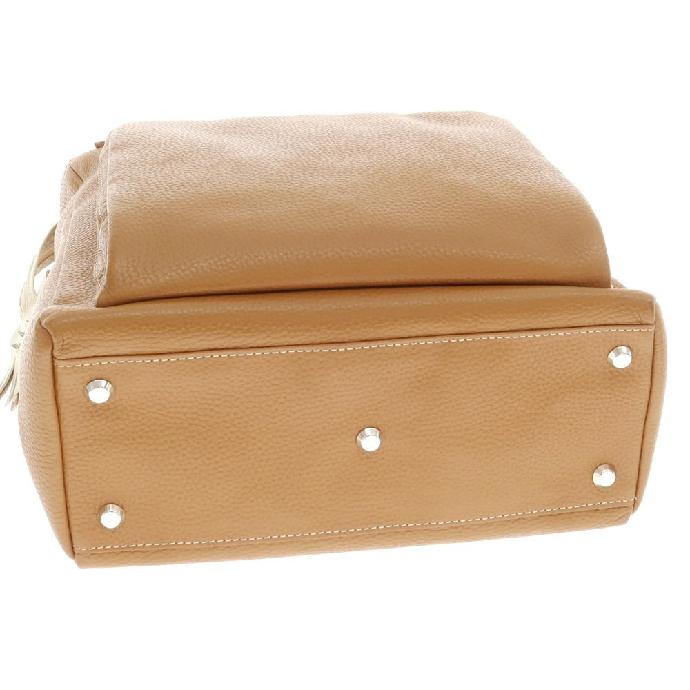 【中古】【未使用】ボンジャポネ BONJAPONE シュリンクレザー ハンドバッグ キャメルブラウン【 状態ランクS 】【 ユニセックス 】