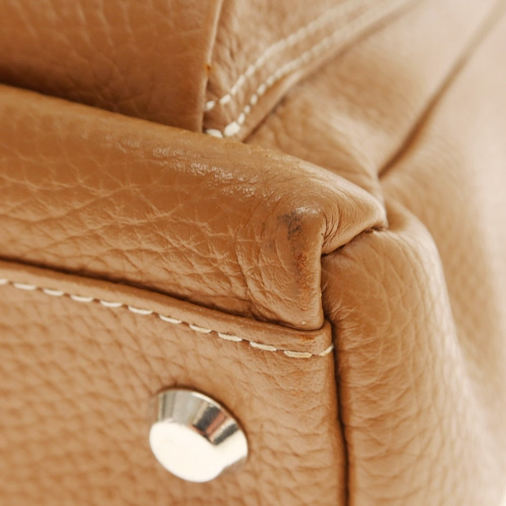 【中古】【未使用】ボンジャポネ BONJAPONE シュリンクレザー ハンドバッグ キャメルブラウン【 状態ランクS 】【 ユニセックス 】