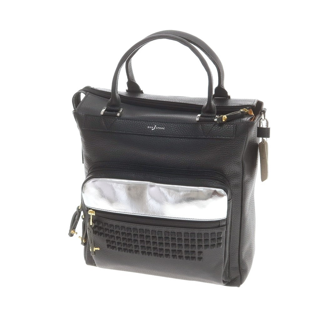 【中古】【未使用】ボンジャポネ BONJAPONE シュリンクレザー スタッズ トートバッグ ブラックxシルバー【 状態ランクS 】【 ユニセックス 】