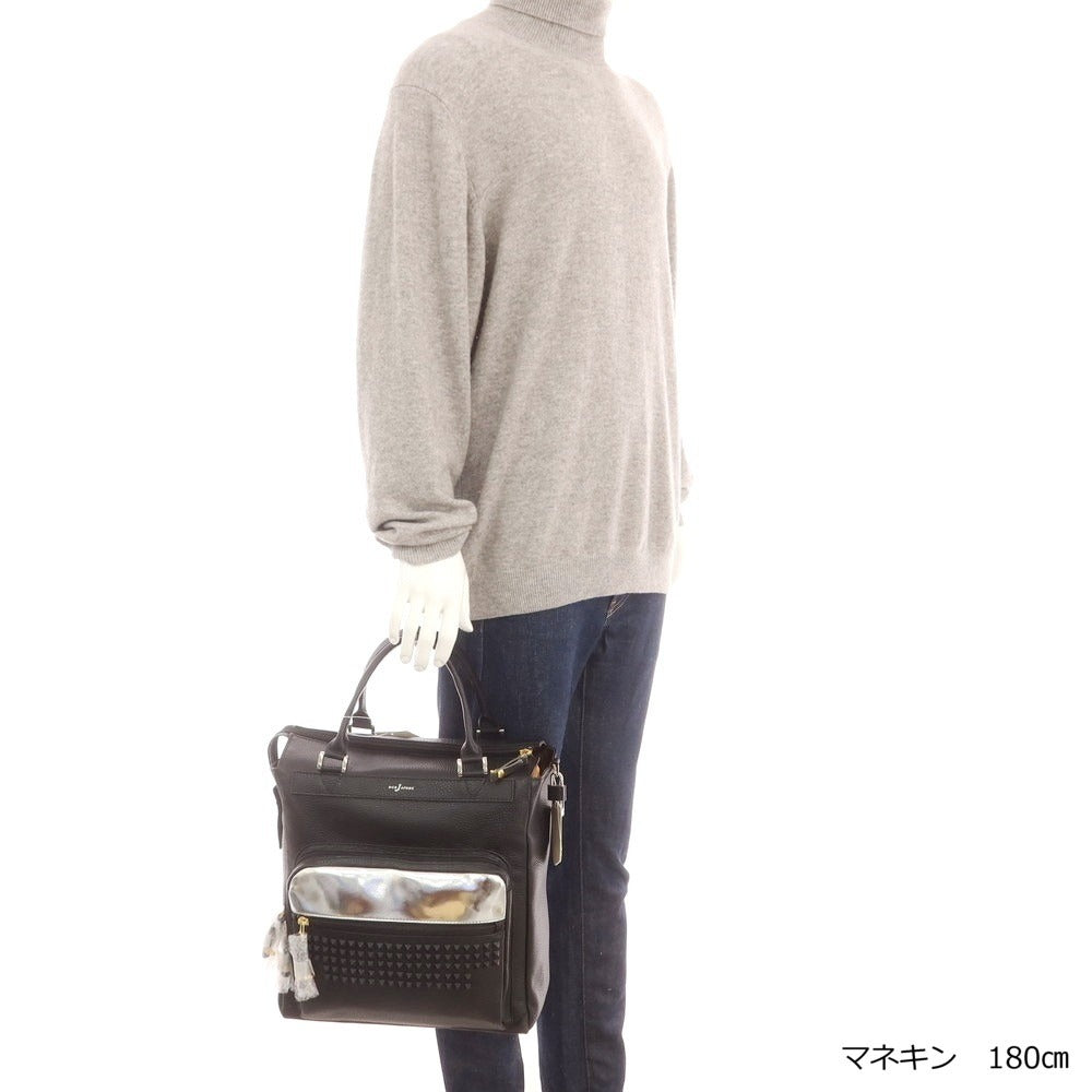 【中古】【未使用】ボンジャポネ BONJAPONE シュリンクレザー スタッズ トートバッグ ブラックxシルバー【 状態ランクS 】【 ユニセックス 】