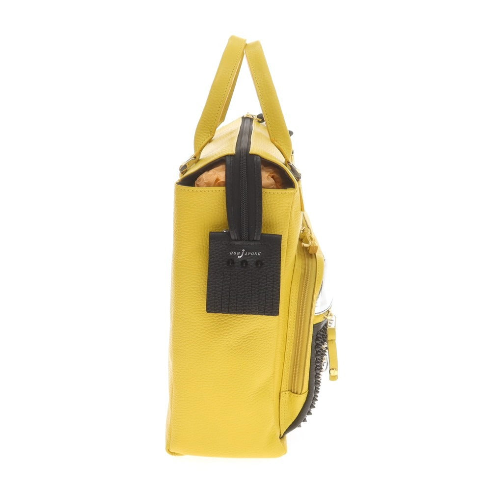 【中古】【未使用】ボンジャポネ BONJAPONE シュリンクレザー スタッズ トートバッグ イエローxブラック【 状態ランクS 】【 ユニセックス 】