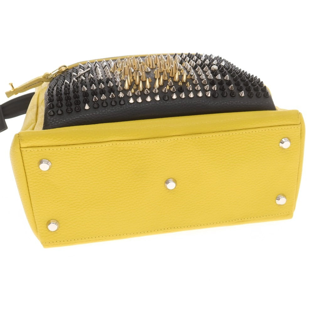 【中古】【未使用】ボンジャポネ BONJAPONE シュリンクレザー スタッズ トートバッグ イエローxブラック【 状態ランクS 】【 ユニセックス 】