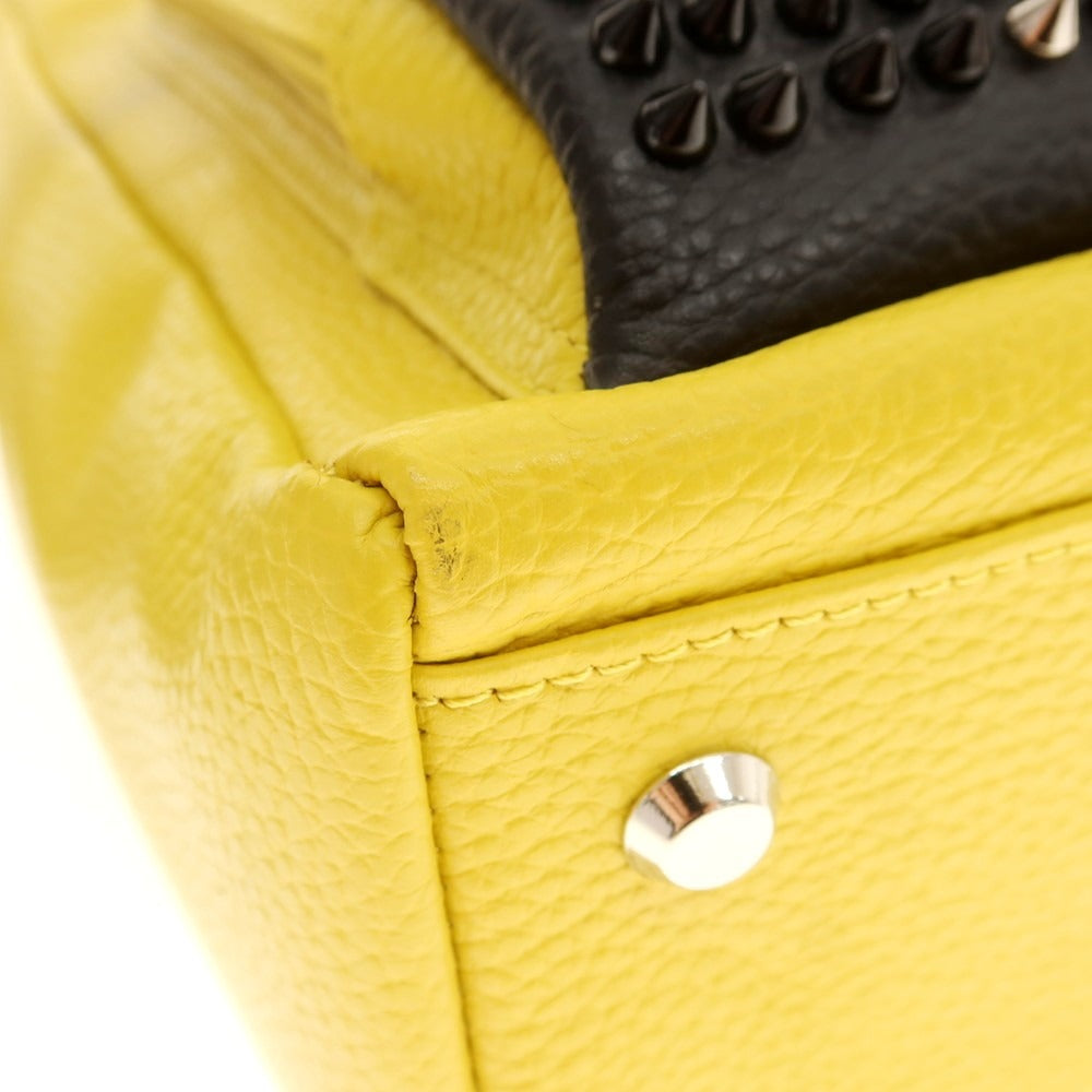 【中古】【未使用】ボンジャポネ BONJAPONE シュリンクレザー スタッズ トートバッグ イエローxブラック【 状態ランクS 】【 ユニセックス 】