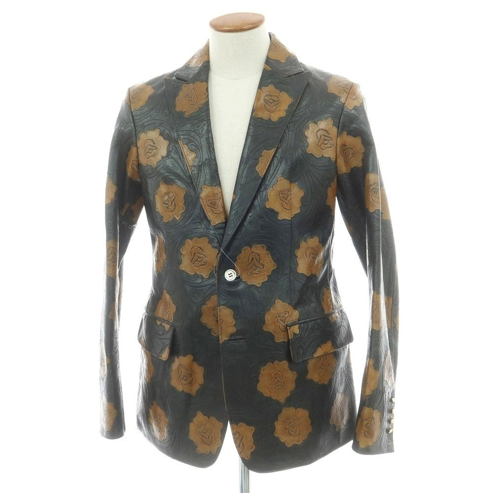 【中古】ルコンド L&KONDO エンボスレザー カジュアルジャケット ブラックxブラウン【 48 】【 状態ランクA 】【 メンズ 】