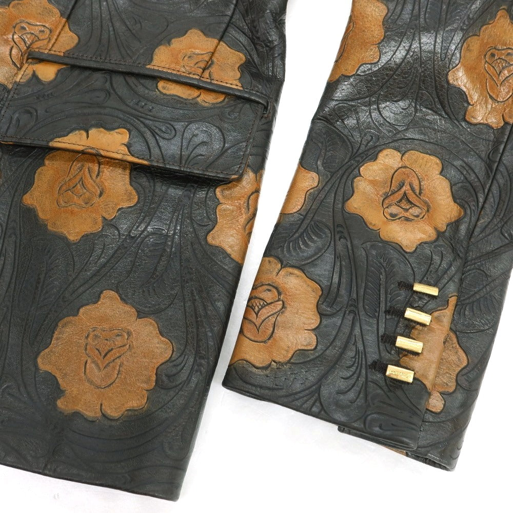 【中古】ルコンド L&KONDO エンボスレザー カジュアルジャケット ブラックxブラウン【 48 】【 状態ランクA 】【 メンズ 】