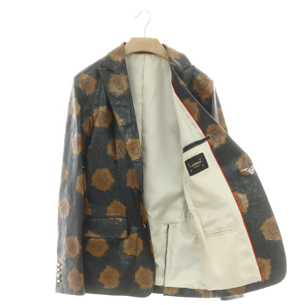 【中古】ルコンド L&KONDO エンボスレザー カジュアルジャケット ブラックxブラウン【 48 】【 状態ランクA 】【 メンズ 】