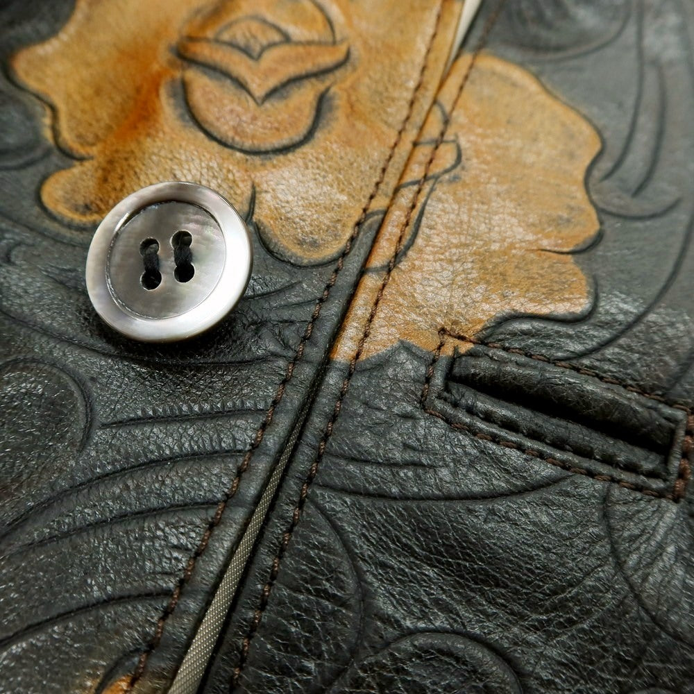 【中古】ルコンド L&KONDO エンボスレザー カジュアルジャケット ブラックxブラウン【 48 】【 状態ランクA 】【 メンズ 】