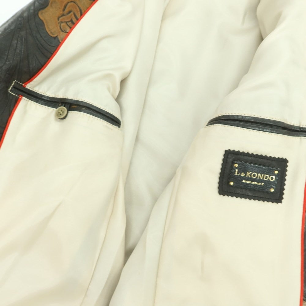 【中古】ルコンド L&KONDO エンボスレザー カジュアルジャケット ブラックxブラウン【 48 】【 状態ランクA 】【 メンズ 】