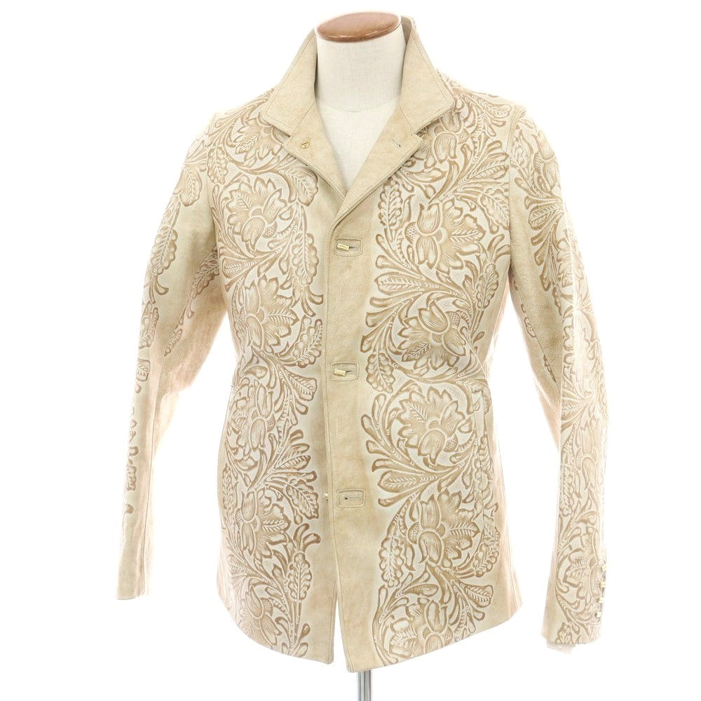 【中古】ルコンド L&KONDO エンボスレザー カジュアルジャケット ベージュ系【 46 】【 状態ランクB 】【 メンズ 】