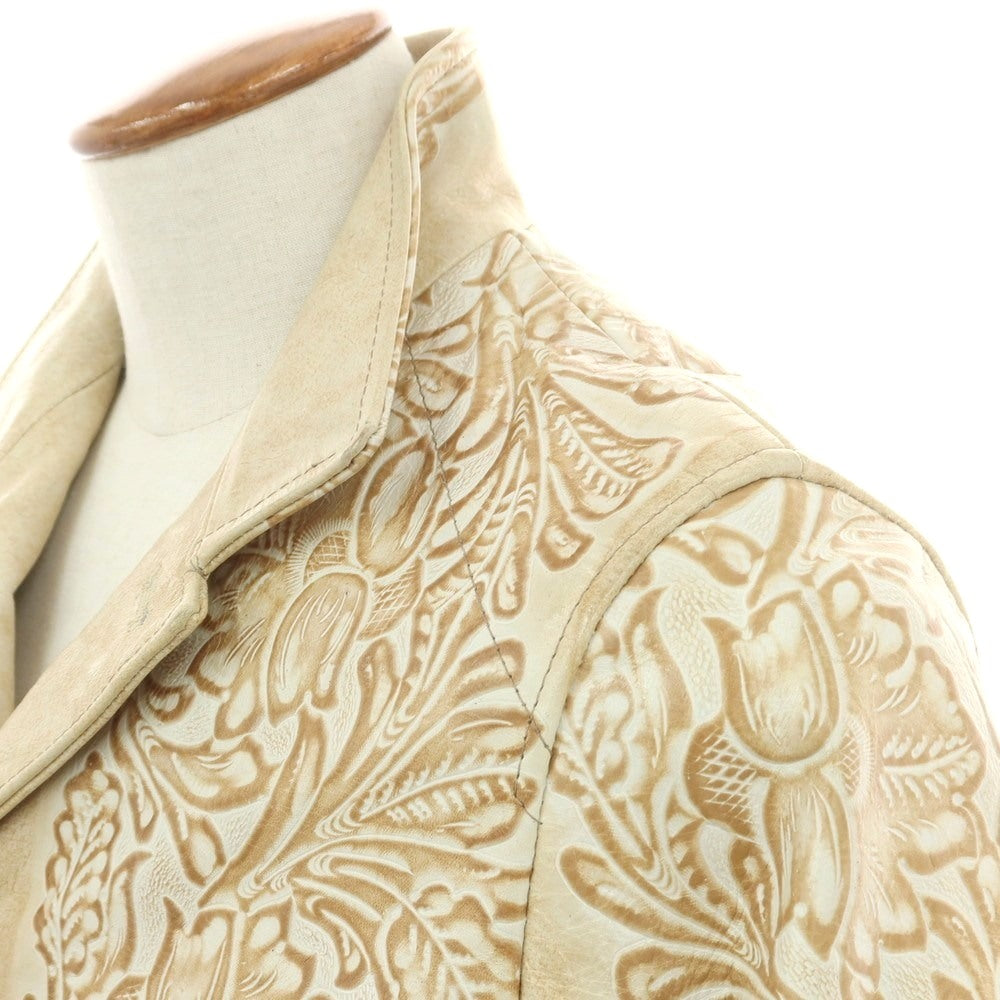 【中古】ルコンド L&KONDO エンボスレザー カジュアルジャケット ベージュ系【 46 】【 状態ランクB 】【 メンズ 】