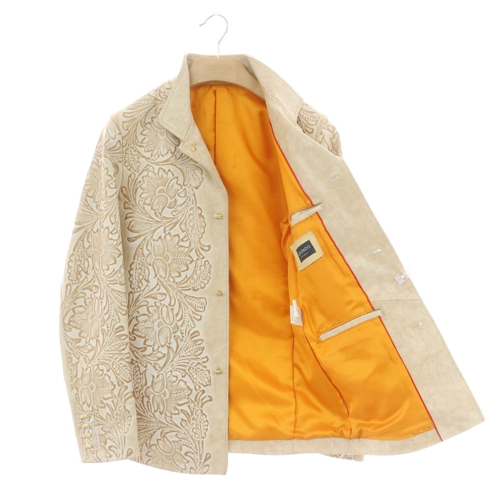 【中古】ルコンド L&KONDO エンボスレザー カジュアルジャケット ベージュ系【 46 】【 状態ランクB 】【 メンズ 】