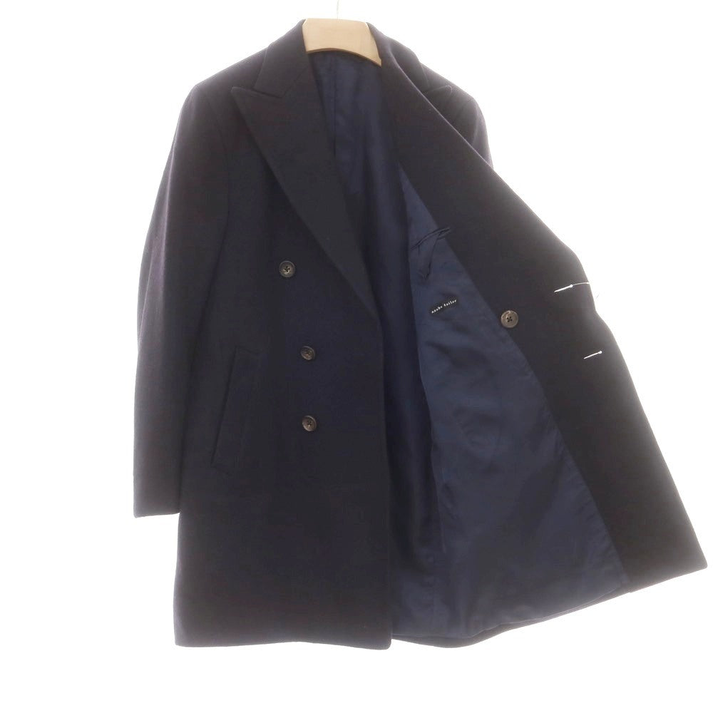 【中古】アザブテーラー azabu tailor カシミヤ混ウール ヘリンボーン織り ダブルブレストコート ネイビー【 42 】【 状態ランクB 】【 メンズ 】