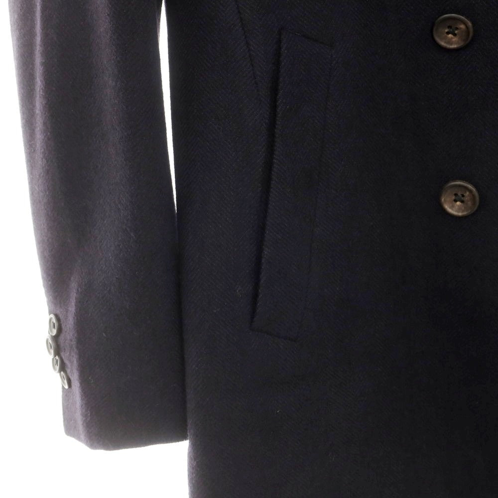 【中古】アザブテーラー azabu tailor カシミヤ混ウール ヘリンボーン織り ダブルブレストコート ネイビー【 42 】【 状態ランクB 】【 メンズ 】
