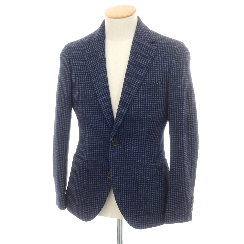 【中古】アザブテーラー azabu tailor ウールコットンジャージー ハウンドトゥース柄 テーラードジャケット ネイビー【 42 】【 状態ランクA 】【 メンズ 】