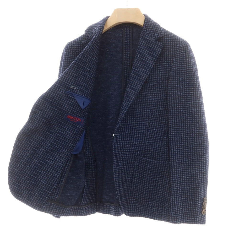 【中古】アザブテーラー azabu tailor ウールコットンジャージー ハウンドトゥース柄 テーラードジャケット ネイビー【 42 】【 状態ランクA 】【 メンズ 】