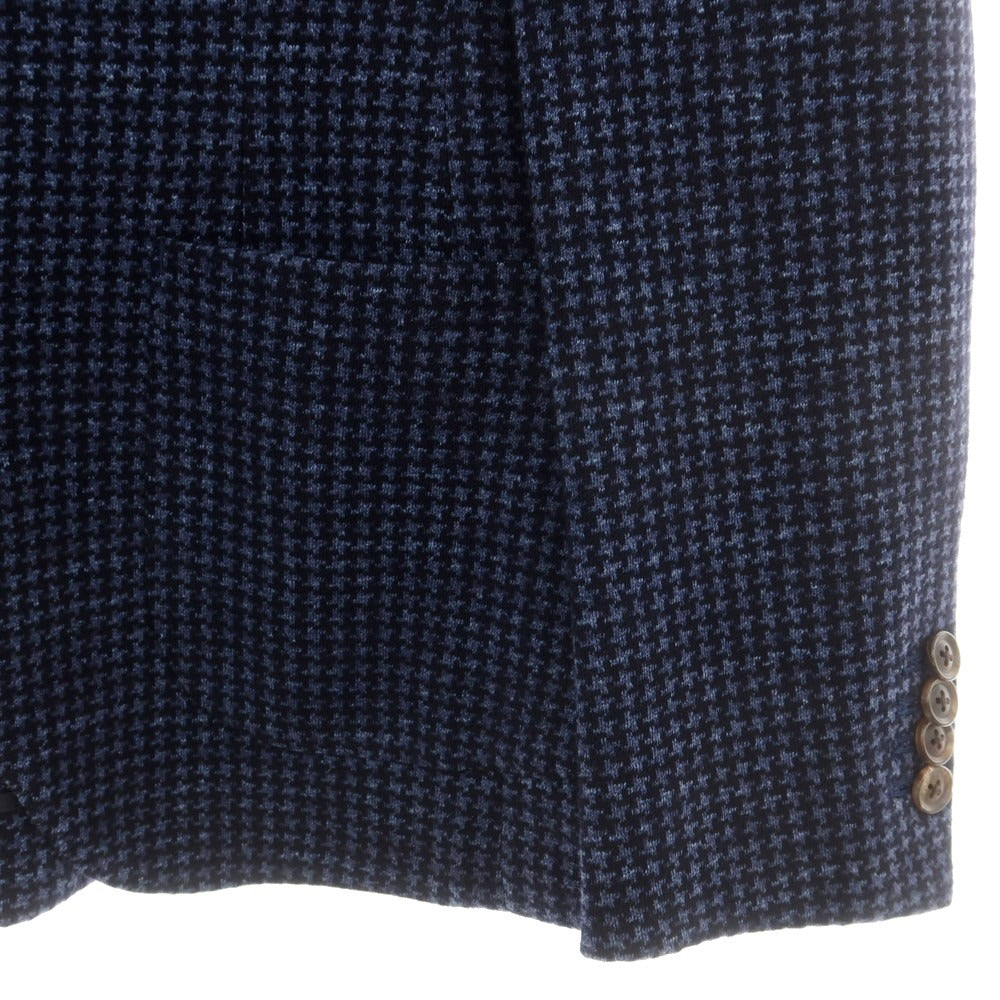 【中古】アザブテーラー azabu tailor ウールコットンジャージー ハウンドトゥース柄 テーラードジャケット ネイビー【 42 】【 状態ランクA 】【 メンズ 】