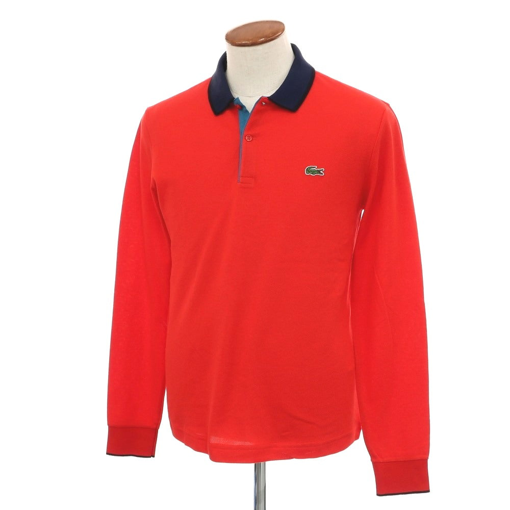 【中古】【未使用】ラコステ LACOSTE コットン 鹿の子 長袖ポロシャツ レッドxネイビー【 4 】【 状態ランクS 】【 メンズ 】