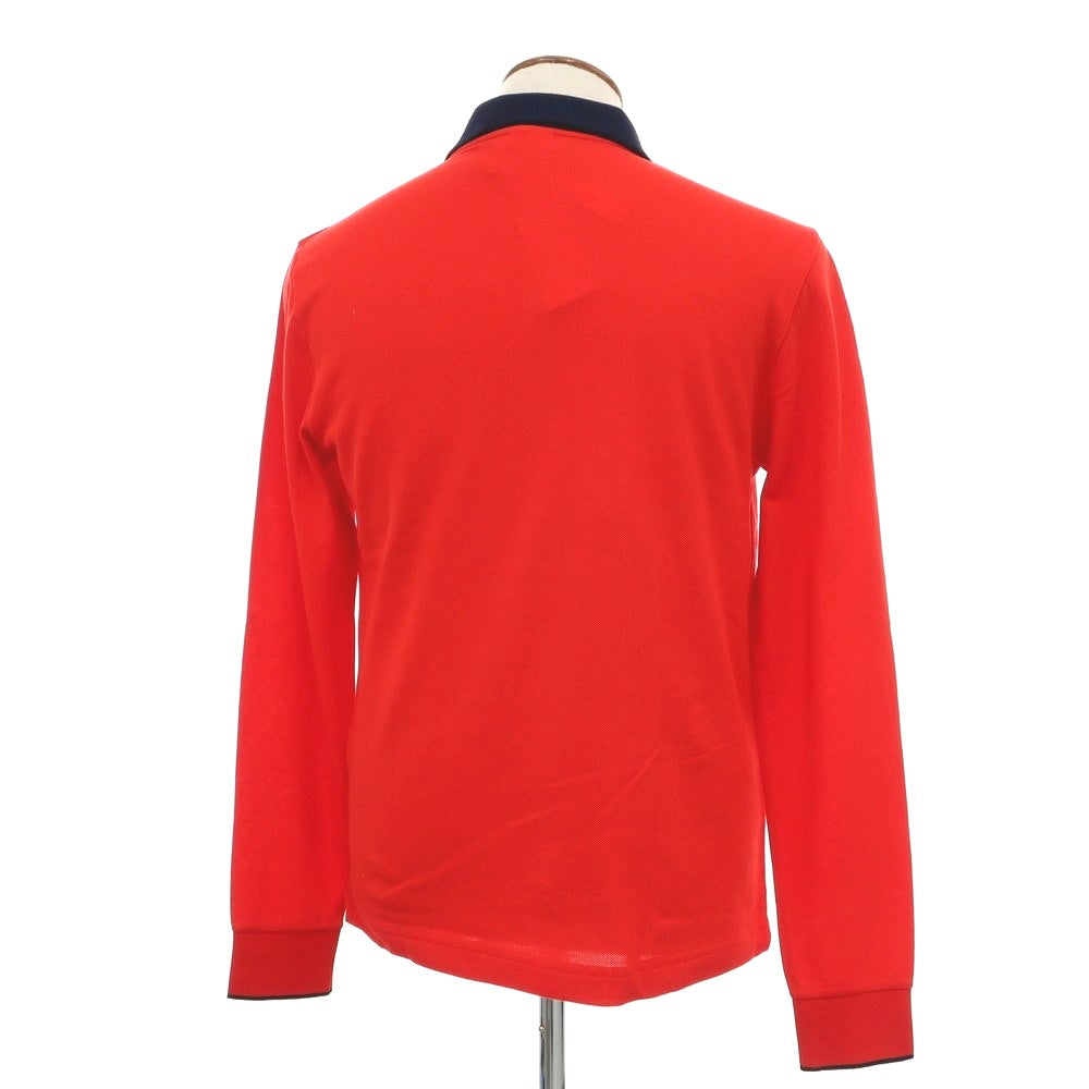 【中古】【未使用】ラコステ LACOSTE コットン 鹿の子 長袖ポロシャツ レッドxネイビー【 4 】【 状態ランクS 】【 メンズ 】