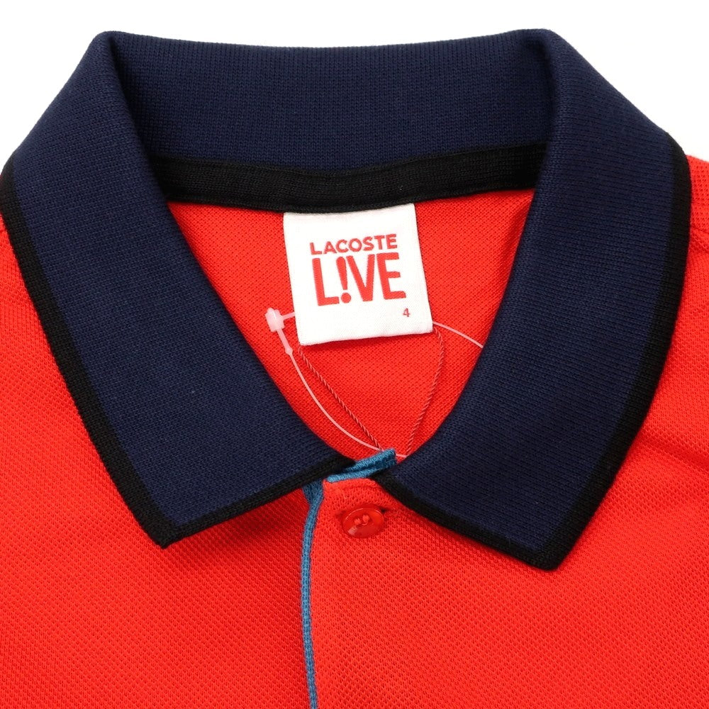 【中古】【未使用】ラコステ LACOSTE コットン 鹿の子 長袖ポロシャツ レッドxネイビー【 4 】【 状態ランクS 】【 メンズ 】