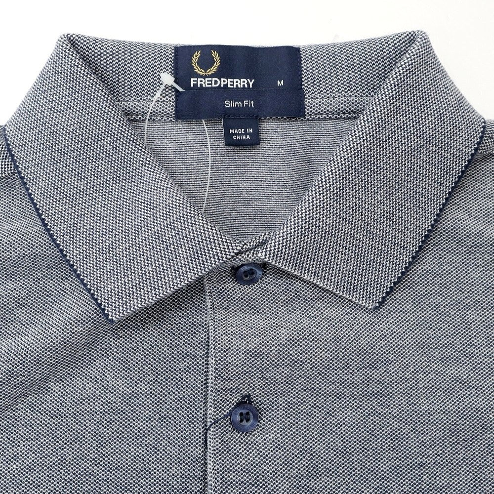 【中古】【未使用】フレッドペリー FRED PERRY コットン 鹿の子 半袖ポロシャツ ネイビーxホワイト【 M 】【 状態ランクS 】【 メンズ 】