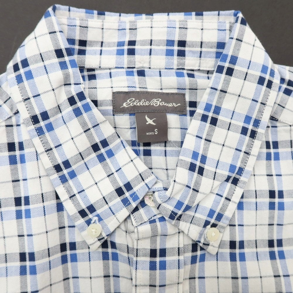 【中古】【未使用】エディー バウアー Eddie Bauer コットン チェック ボタンダウン カジュアルシャツ ホワイトxブルー【 S 】【 状態ランクS 】【 メンズ 】