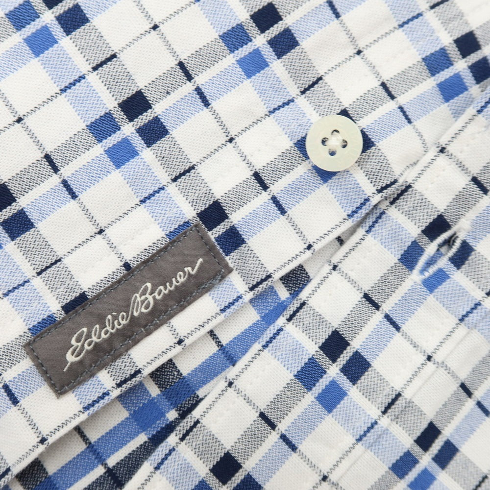【中古】【未使用】エディー バウアー Eddie Bauer コットン チェック ボタンダウン カジュアルシャツ ホワイトxブルー【 S 】【 状態ランクS 】【 メンズ 】