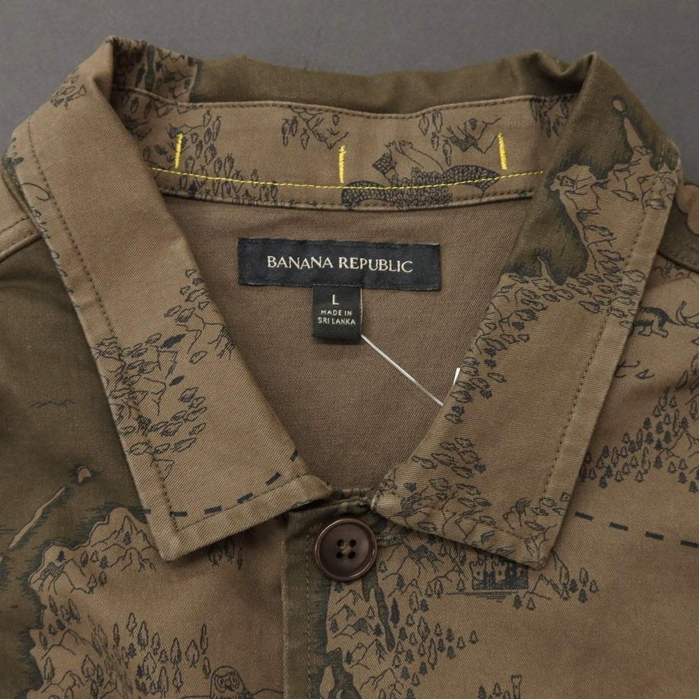 【中古】【未使用】バナナリパブリック Banana Republic ストレッチ コットン カジュアルシャツ オリーブxカーキ【 L 】【 状態ランクS 】【 メンズ 】