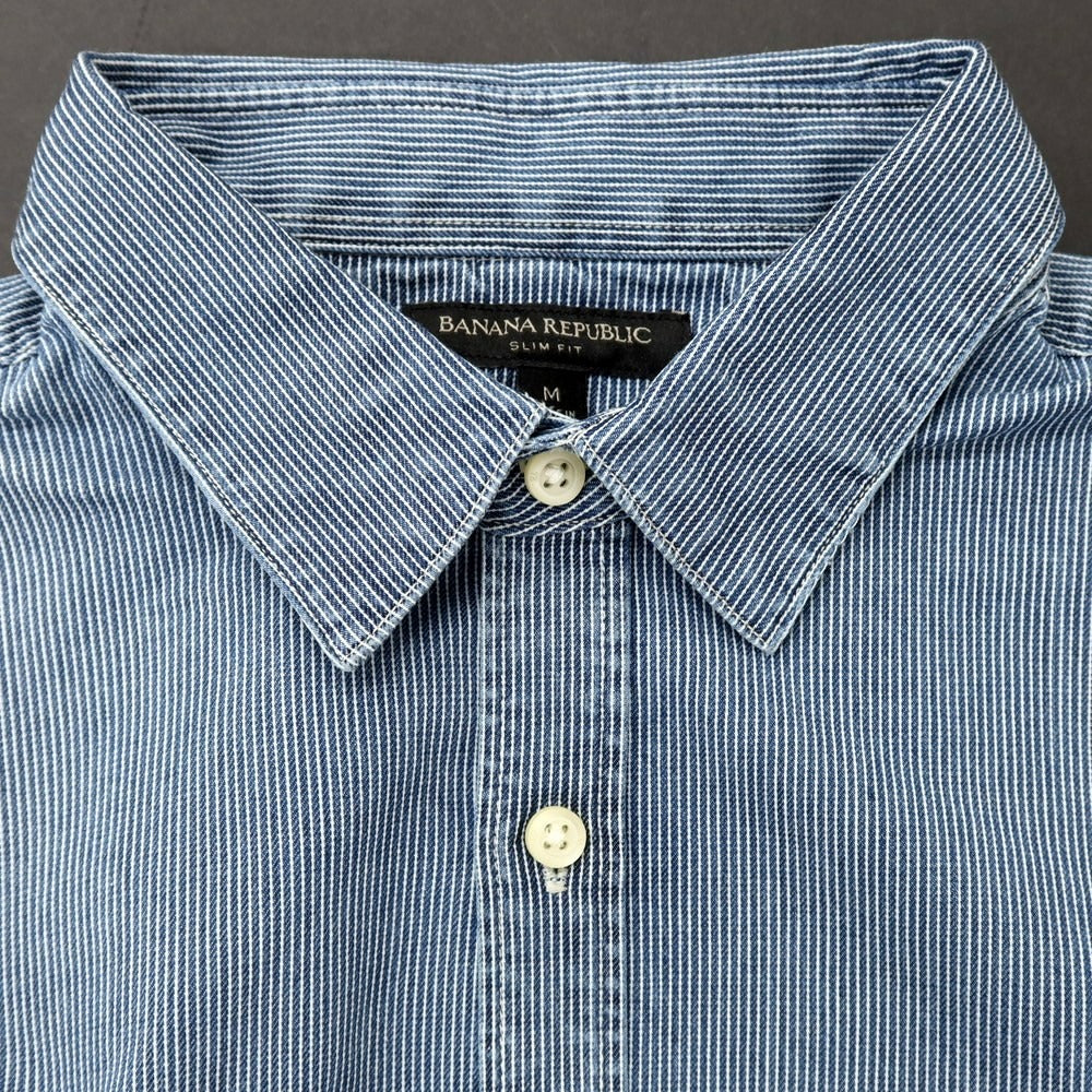 【中古】【未使用】バナナリパブリック Banana Republic ストレッチ コットン ストライプ カジュアルシャツ ネイビー【 M 】【 状態ランクS 】【 メンズ 】