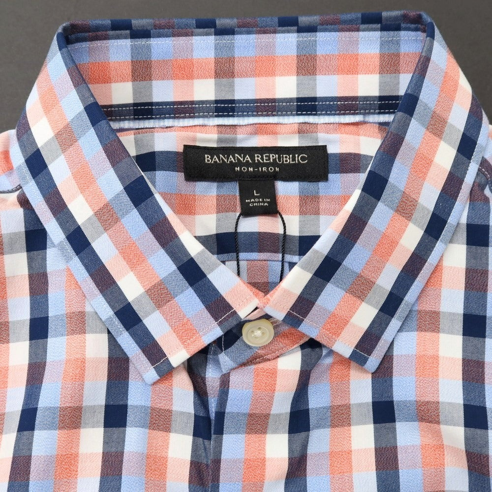 【中古】【未使用】バナナリパブリック Banana Republic コットン チェック カジュアルシャツ サーモンxネイビー【 L 】【 状態ランクS 】【 メンズ 】