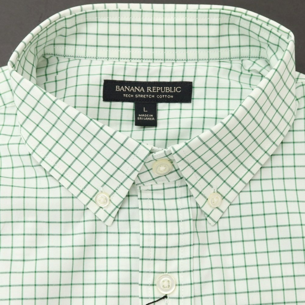 【中古】【未使用】バナナリパブリック Banana Republic ストレッチ コットンポリエステル チェック ボタンダウン カジュアルシャツ ホワイトxグリーン【 L 】【 状態ランクS 】【 メンズ 】
