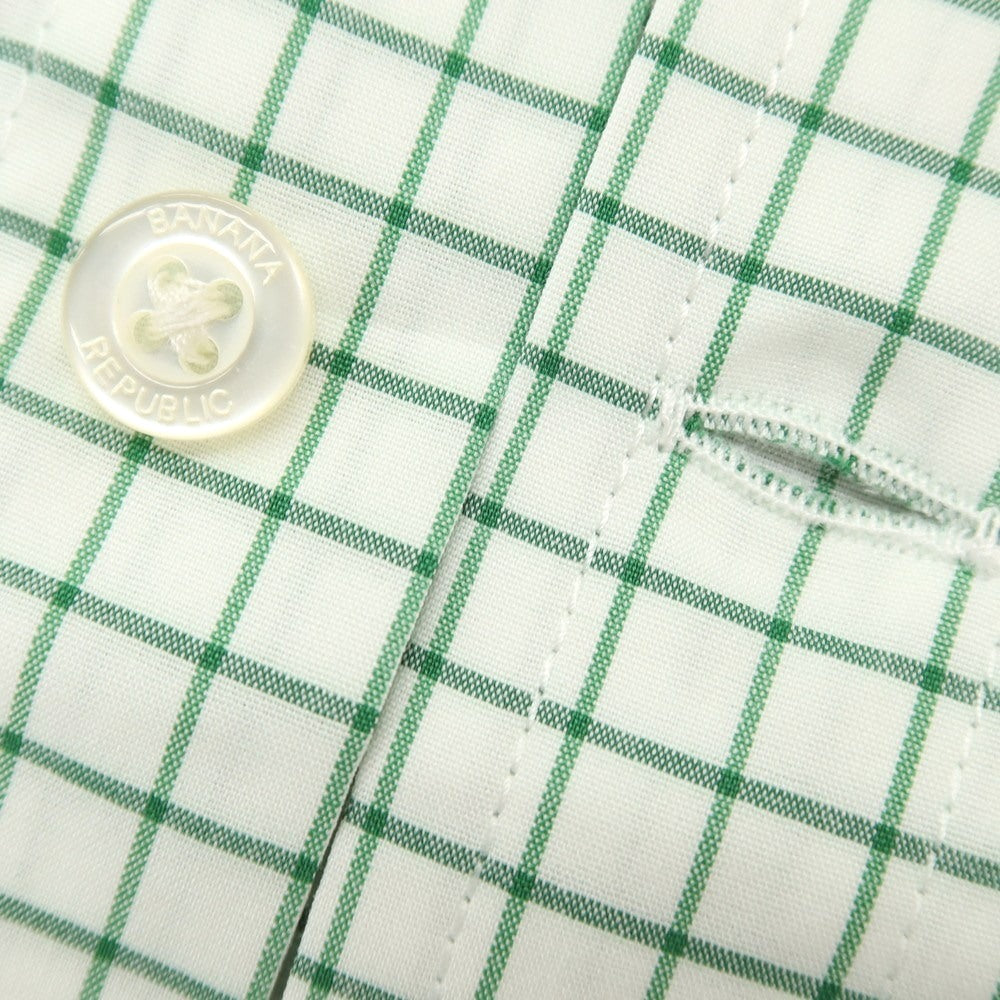 【中古】【未使用】バナナリパブリック Banana Republic ストレッチ コットンポリエステル チェック ボタンダウン カジュアルシャツ ホワイトxグリーン【 L 】【 状態ランクS 】【 メンズ 】