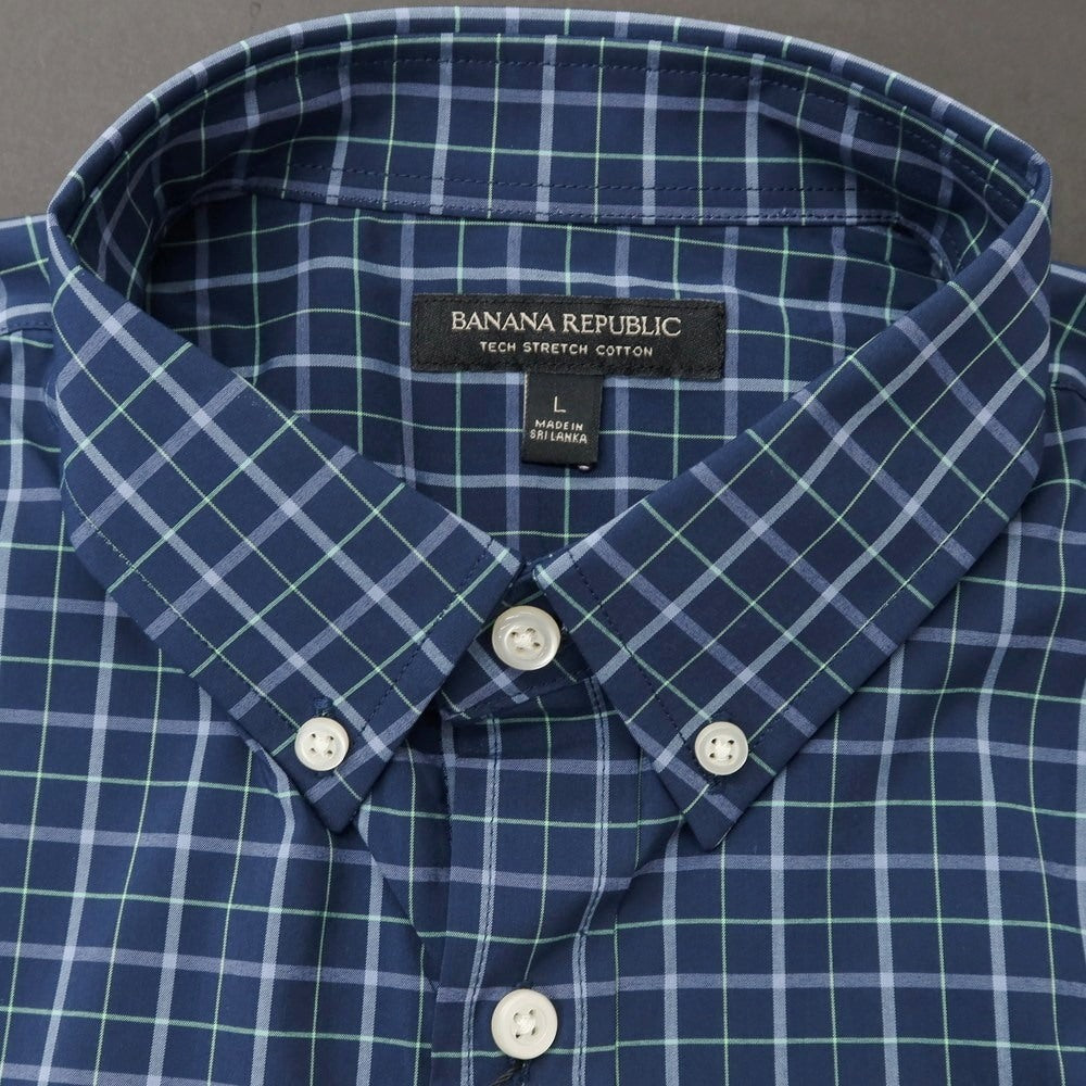 【中古】【未使用】バナナリパブリック Banana Republic ストレッチ コットンポリエステル チェック ボタンダウン カジュアルシャツ ネイビー【 L 】【 状態ランクS 】【 メンズ 】